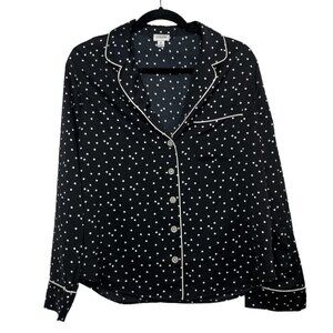 J.CREW Pajama Blouse Womens Black White Polka Dot Long Sleeve Button Up Size M